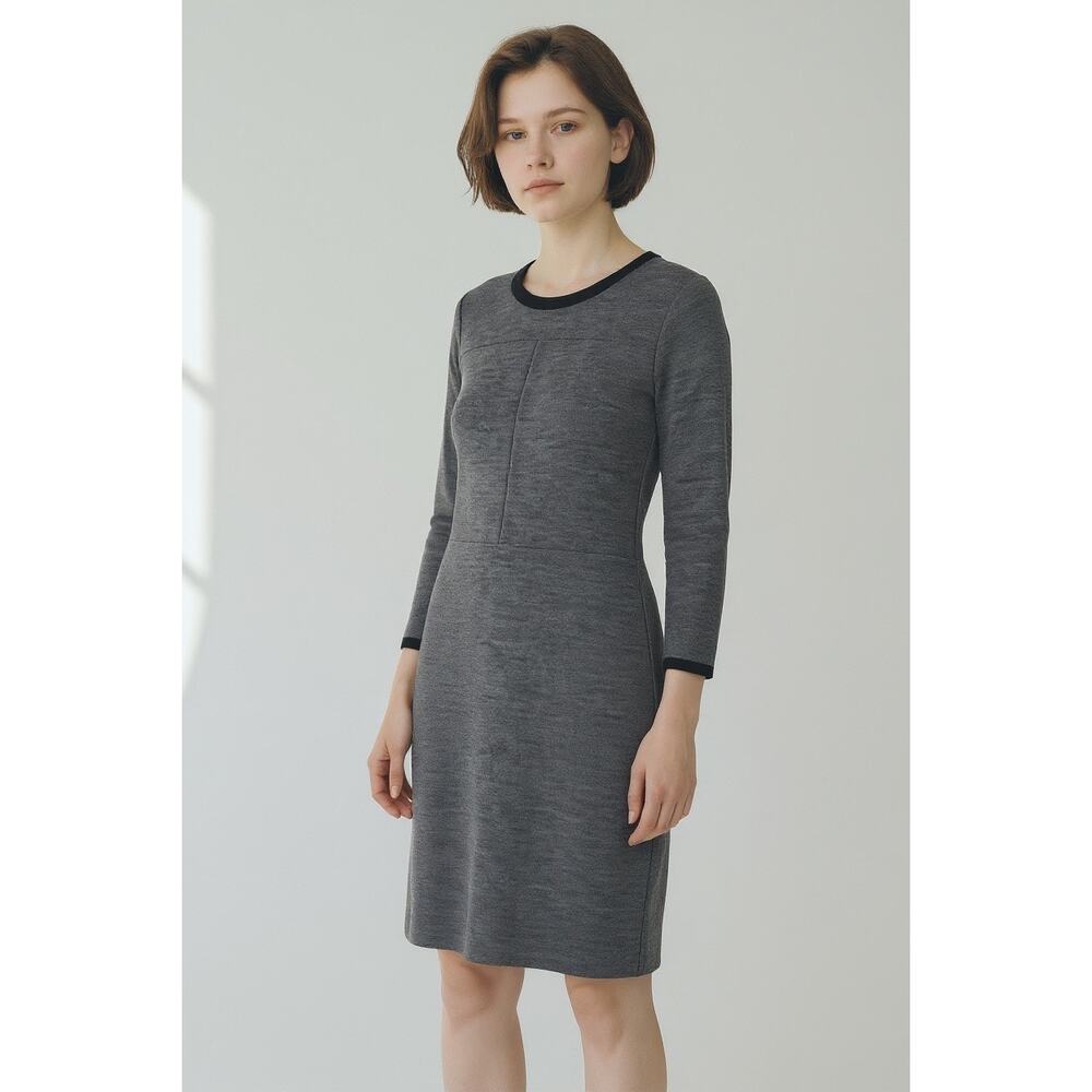 J Brand Long Sleeve Wool Dress with Genuine Leather Trim Gray Black Size Medium
